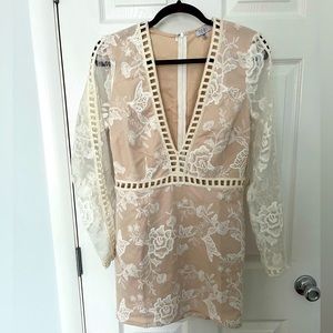 Womens medium long sleeved white lace dress